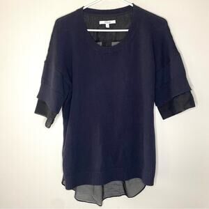 10 Crosby Derek Lam Mixed Media Short Sleeve Knit Sweater Top Size L